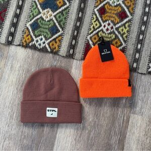 Knit Beanie Caps Set of 2 NWT Orange & Brown Rib Brixton STPL Unisex OS